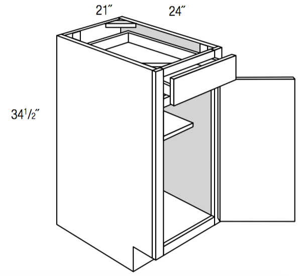 B21 - Premium Smoke Gray Shaker - Base Cabinet - Single Door/Drawer - 21"W x 34.5"H x 24"D