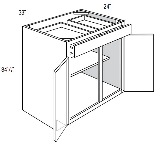 2 door 2 drawer base cabinet with split top