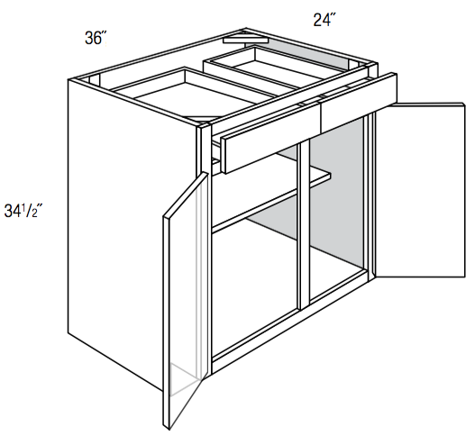 B36 - RTA Concord Polar White - Base Cabinet - Double Door/Double Drawer - 36"W x 34.5"H x 24"D