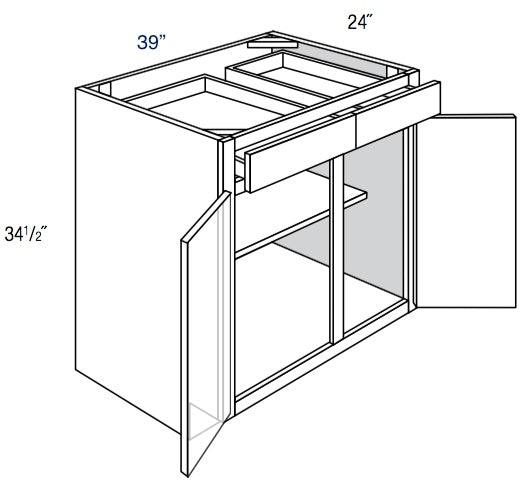 B39 - RTA Concord Polar White - Base Cabinet - Double Door/Double Drawer - 39"W x 34.5"H x 24"D