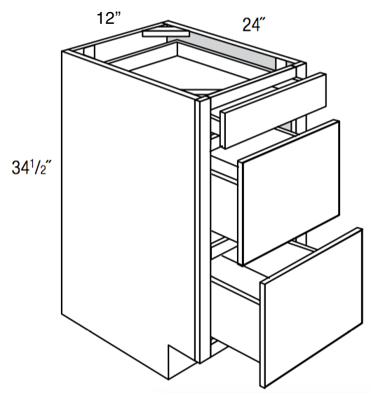 DB12 - Dover White - 3 Drawer Base Cabinet