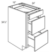 DB12 - Yarmouth Slab - 3 Drawer Base Cabinet
