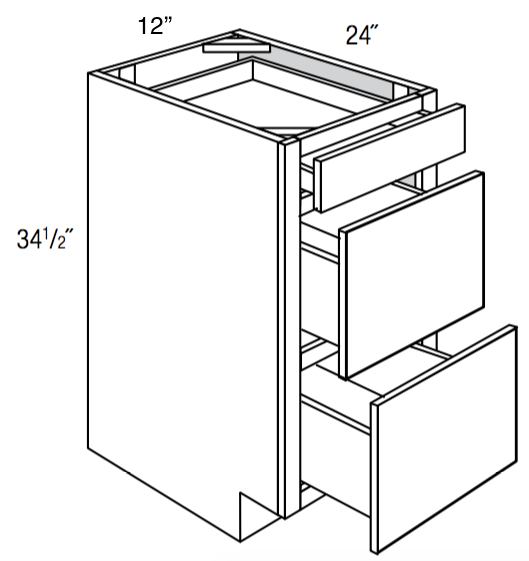 DB12-3 - Concord Pebble Gray - Drawer Base Cabinet - Triple Drawers - 12"W x 34.5"H x 24"D