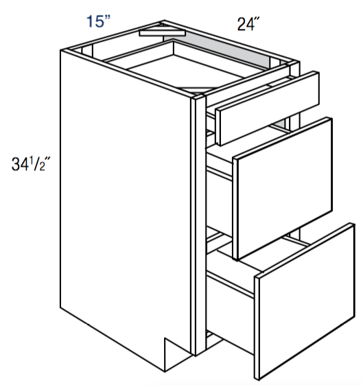 DB15-3 - RTA Concord Polar White - Drawer Base Cabinet - Triple Drawers - 15"W x 34.5"H x 24"D
