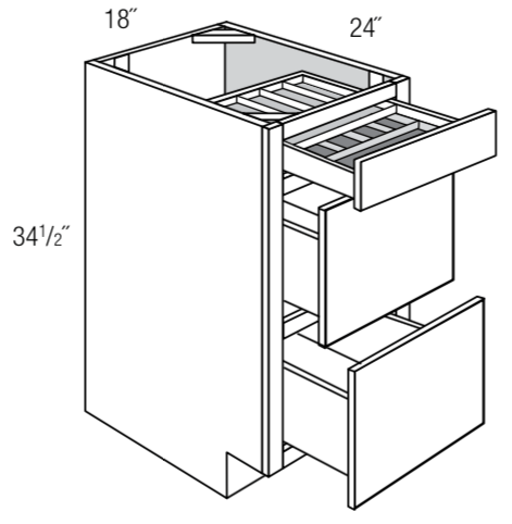 DB18TTCD18 - Norwich Recessed - 18" 3-Drawer Base w/2 tier cutlery drawer