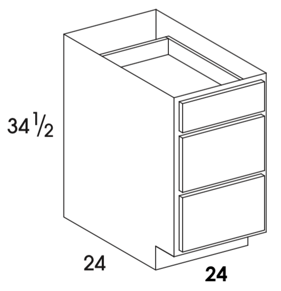 DB24 - York Grey Stain - 3 Drawer Base Cabinet