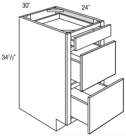 DB30-3 - Concord Pebble Gray - Drawer Base Cabinet - Triple Drawers - 30"W x 34.5"H x 24"D
