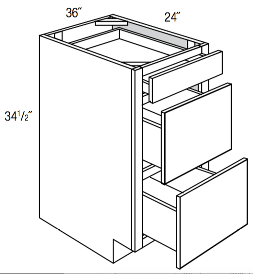 DB36-3 - Concord Pebble Gray - Drawer Base Cabinet - Triple Drawers - 36"W x 34.5"H x 24"D