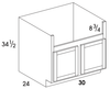 FSB30 - Dartmouth White - Farm Sink Base Cabinet - Butt Doors - Special Order