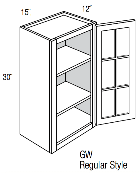 GW1530   - Dover White - Wall Cabinet - Single Glass Door (NO MULLIONS)