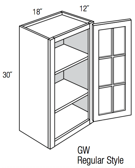 GW1830   - Dover White - Wall Cabinet - Single Glass Door (NO MULLIONS)