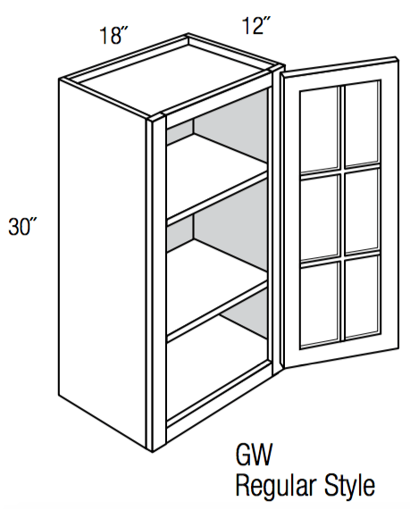 GW1830   - Norwich Slab - Wall Cabinet - Single Glass Door (NO MULLIONS)