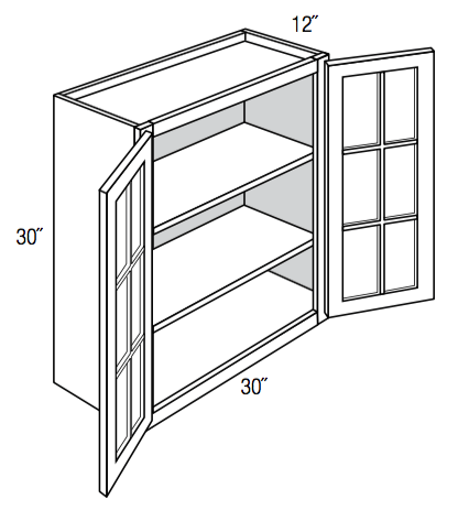 GW3030B - Dover Lunar - Wall Cabinet - Standard Mullion Butt Glass Doors (No Mullions)
