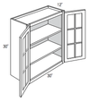GW3030B - Dover White - Wall Cabinet - Butt Glass Doors (NO MULLIONS)