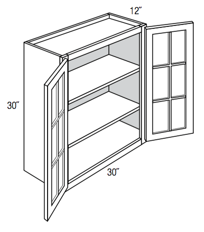 GW3030B - Essex White - Wall Cabinet - Butt Glass Doors (NO MULLIONS)