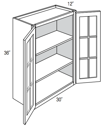 GW3036B - Dover Lunar - Wall Cabinet - Standard Mullion Butt Glass Doors (No Mullions)