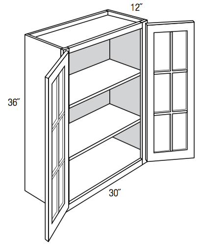 GW3036B - Essex Lunar - Wall Cabinet - Standard Mullion Butt Glass Doors (No Mullions)