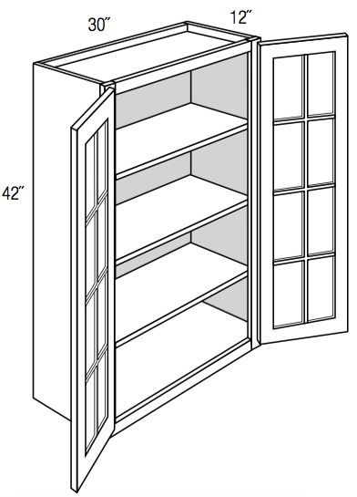 GW3042B - Essex White - Wall Cabinet - Butt Glass Doors (NO MULLIONS)