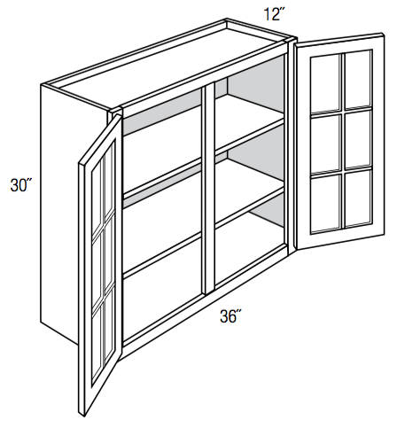 GW3630 - Essex Lunar - Wall Cabinet - Standard Mullion Double Glass Doors (No Mullions)