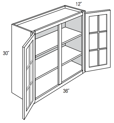 GW3630 - Essex White - Wall Cabinet - Double Glass Doors (NO MULLIONS)