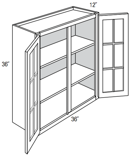 GW3636 - Essex White - Wall Cabinet - Double Glass Doors (NO MULLIONS)