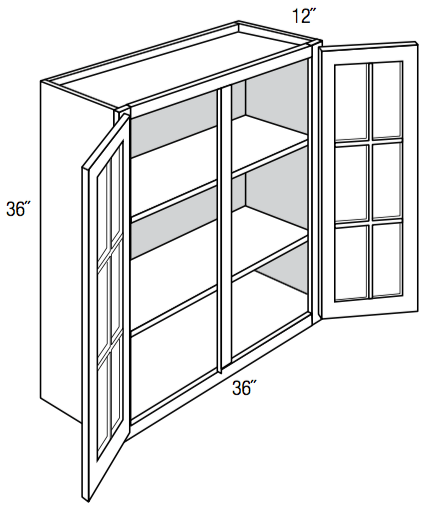 GW3636 - Norwich Slab - Wall Cabinet - Double Glass Doors (NO MULLIONS)