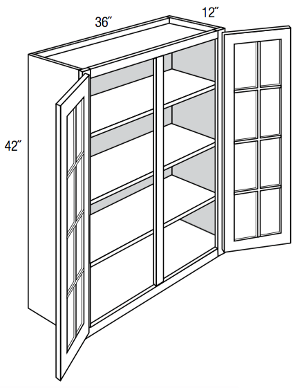 GW3642 - Norwich Slab - Wall Cabinet - Double Glass Doors (NO MULLIONS)