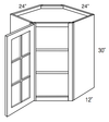 GWDC2430 - Dover Castle - Corner Diagonal Wall Cabinet - Standard Mullion Single Glass Door (No Mullions)