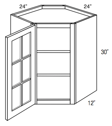 GWDC2430 - Dover White - Corner Diagonal Wall Cabinet - Single Glass Door (NO MULLIONS)