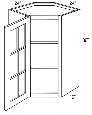 GWDC2436 - Dover Castle - Corner Diagonal Wall Cabinet - Standard Mullion Single Glass Door (No Mullions)