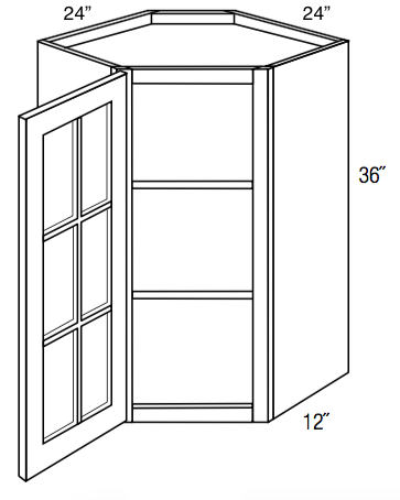 GWDC2436 - Yarmouth Raised - Corner Diagonal Wall Cabinet - Standard Mullion Single Glass Door