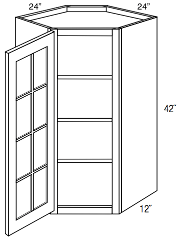 GWDC2442 - Dover Castle - Corner Diagonal Wall Cabinet - Standard Mullion Single Glass Door (No Mullions)