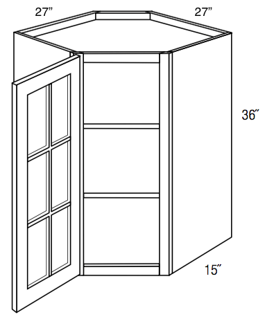 GWDC2736 - Dover White - Corner Diagonal Wall Cabinet - Single Glass Door (NO MULLIONS)