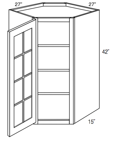 GWDC2742 - Dover Castle - Corner Diagonal Wall Cabinet - Standard Mullion Single Glass Door (No Mullions)
