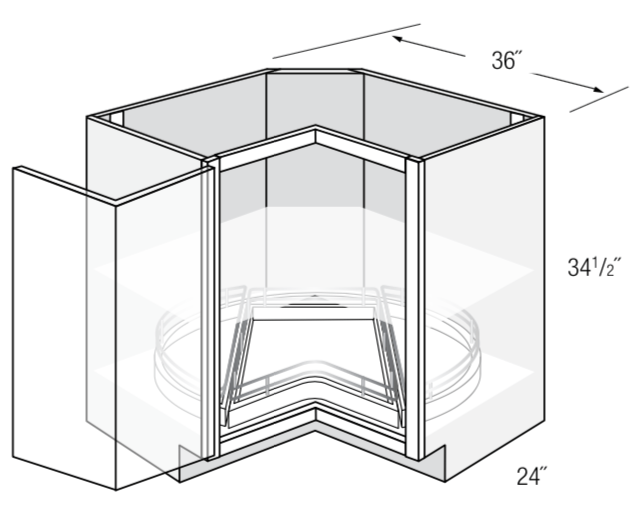 LS36DR-BOTTOM - Norwich Recessed - 36" Base Lazy Susan w/Turntable Drawer (Bottom)