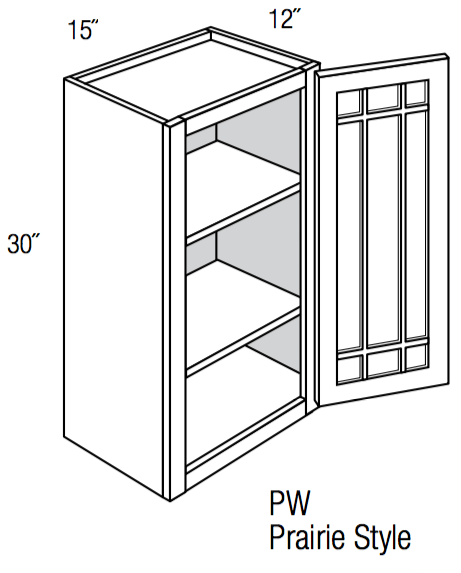 PGW1530 - Dover White - Wall Cabinet - Prairie Mullion Single Glass Door