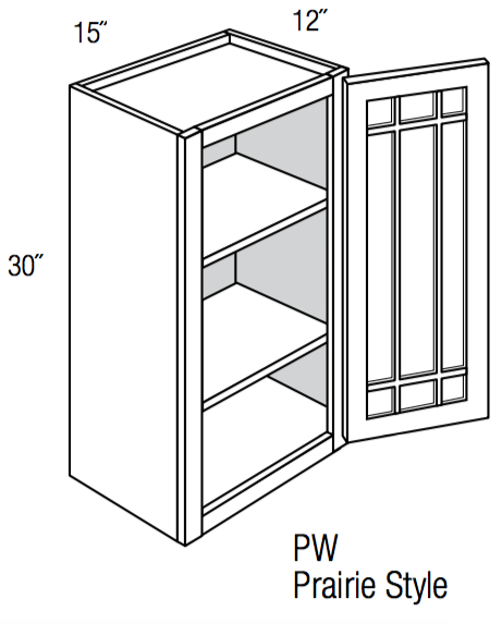 PGW1530 - Yarmouth Slab - Wall Cabinet - Prairie Mullion Single Glass Door