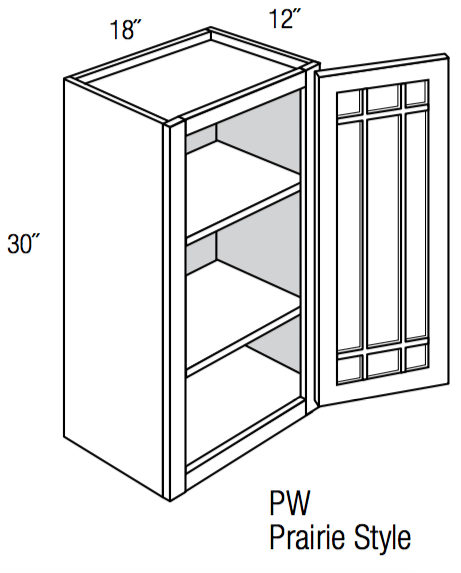 PGW1830   - Dover White - Wall Cabinet - Prairie Mullion Single Glass Door