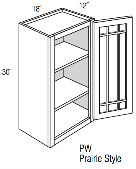 PGW1830   - Yarmouth Raised - Wall Cabinet - Prairie Mullion Single Glass Door