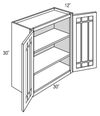 PGW3030B - Norwich Recessed - Wall Cabinet - Prairie Mullion Butt Glass Doors