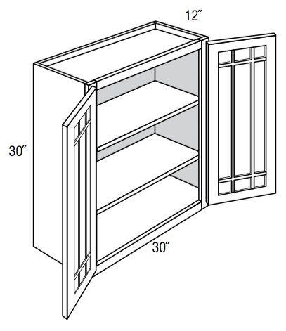PGW3030B - Yarmouth Slab - Wall Cabinet - Prairie Mullion Butt Glass Doors