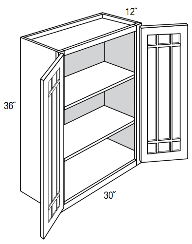 PGW3036B - Dover White - Wall Cabinet - Prairie Mullion Butt Glass Doors