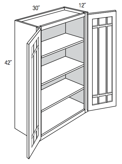 PGW3042B - Norwich Recessed - Wall Cabinet - Prairie Mullion Butt Glass Doors