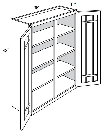 PGW3642 - Yarmouth Raised - Wall Cabinet - Prairie Mullion Double Glass Doors
