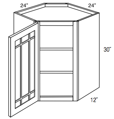 PGWDC2430 - Dover Lunar - Corner Diagonal Wall Cabinet - Prairie Mullion Single Glass Door
