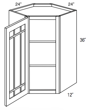 PGWDC2436 - Dover Lunar - Corner Diagonal Wall Cabinet - Prairie Mullion Single Glass Door