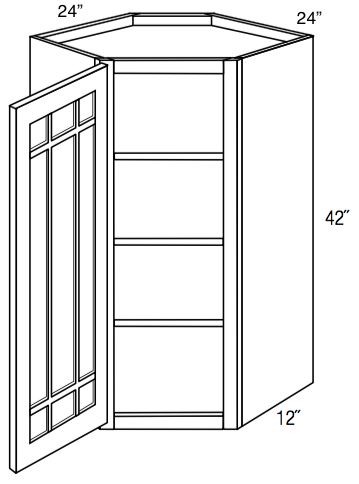 PGWDC2442 - Dover Castle - Corner Diagonal Wall Cabinet - Prairie Mullion Single Glass Door