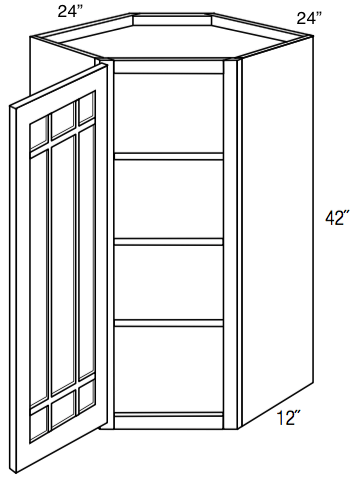 PGWDC2442 - Dover White - Corner Diagonal Wall Cabinet - Prairie Mullion Single Glass Door