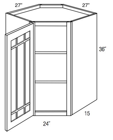 PGWDC2736 - Dover Lunar - Corner Diagonal Wall Cabinet - Prairie Mullion Single Glass Door