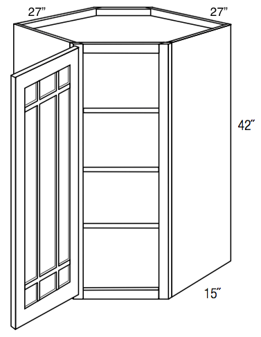 PGWDC2742 - Essex Lunar - Corner Diagonal Wall Cabinet - Prairie Mullion Single Glass Door